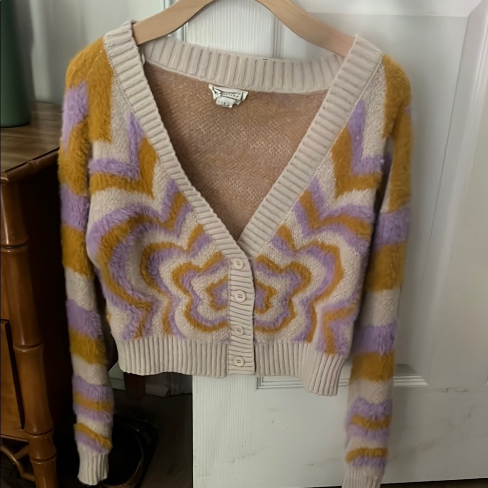 Love Riche Purple and Yellow Cardigan Sweater